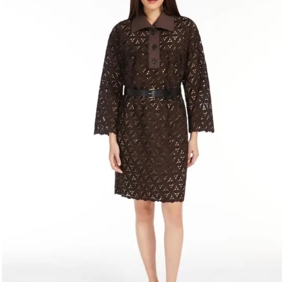 NWT Weekend Max Mara Macramé and Poplin Dress chocolate brown missing belt